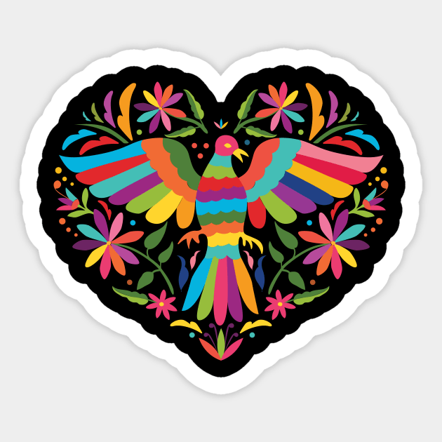 Mexican Otomí Heart Design (Black Background) Sticker by Akbaly